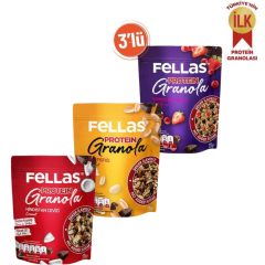 Granola 3'lü - Protein Bar Parçacıklı - Hindistan Cevizli 270g Kırmızı Meyveli 270g + Yer Fıstıklı 270g