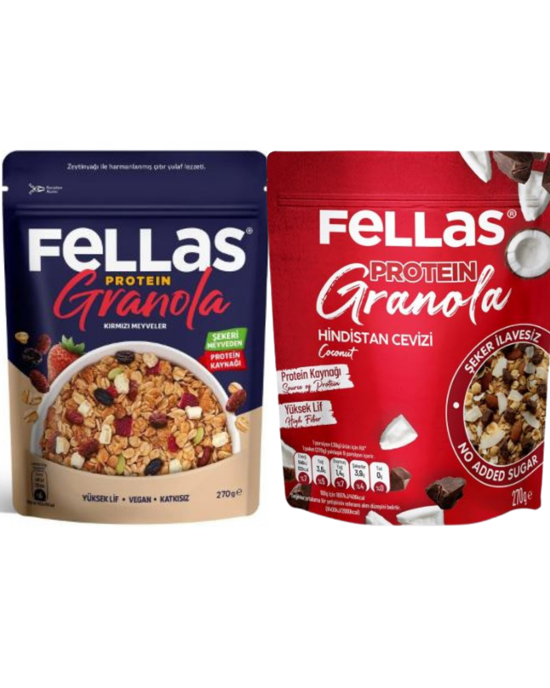 Protein Granola -Hindistan Cevizi 270g- Kırmızı Meyveler 270g 2'li Set