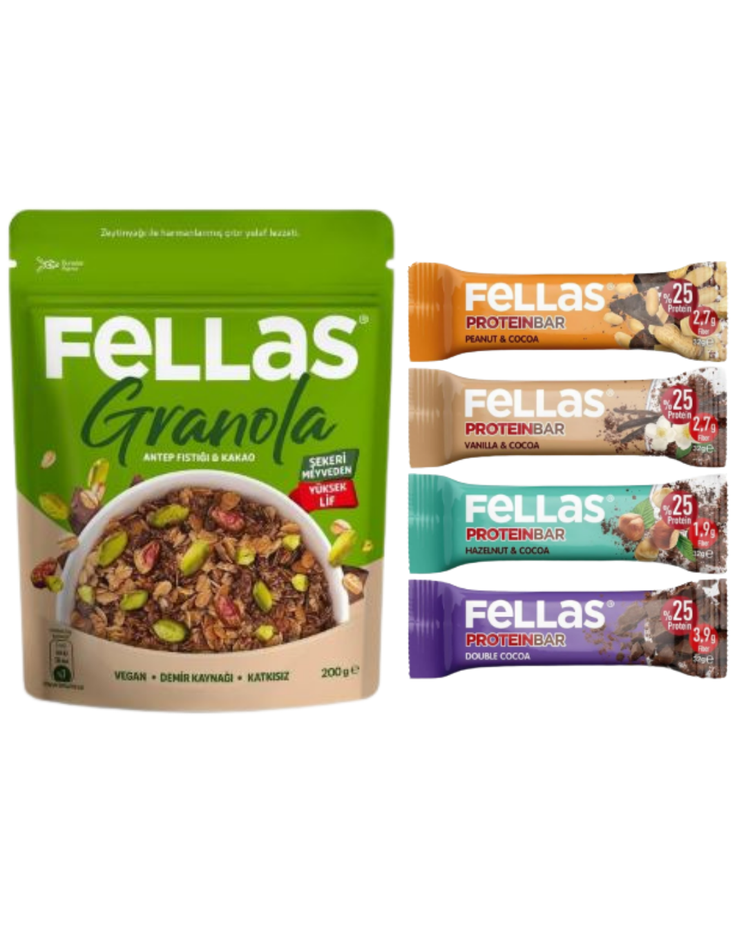Granola- Antep Fıstığı & Kakao 200 gr- Protein Bar 4 lü set